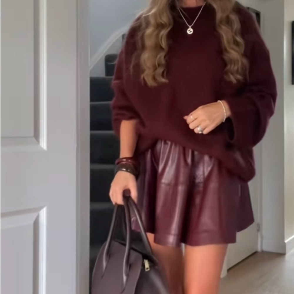NWT Viral H&M Burgundy Leather Skirt - 6